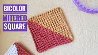 How to Loom Knit a Bicolor Mitered Square DIY Tutorial [upl. by Akierdna]