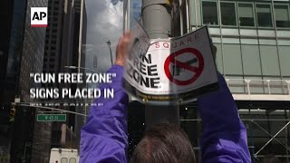 Gun Free Zone signs placed in Times Square [upl. by Neelhtakyram]