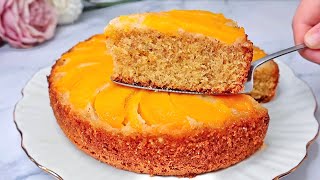 Easy peach upside down cake recipe Super soft and fluffy 😍 [upl. by Idmann]