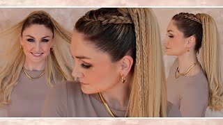 PONYTAIL CLIP IN HAIR EXTENSION Viking Inspired Braided Ponytail Tutorial [upl. by Javier926]