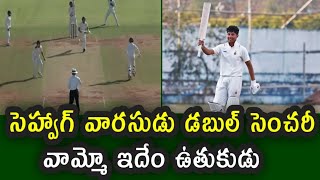 Sehwag son Aryavir double century  సెహ్వాగ్ వారసుడు డబుల్ సెంచరీ [upl. by Etteloc]