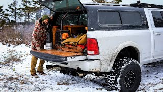 Truck Camping With Wood Stove In Winter [upl. by Akimak]