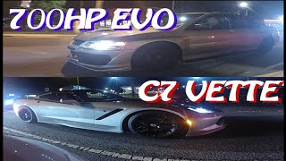 700HP BATTLE Tesla P85D vs ProCharged C7 Vette vs EVO 8 [upl. by Attiuqaj453]