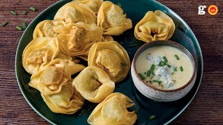 Fried tortellini and Gorgonzola PDO sauce and chives [upl. by Post]