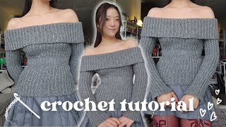 beginner friendly off shoulder crochet tutorial [upl. by Solitta]