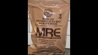 US Military MRE Menu B 24 Southwest Style Beef and Black Beans with Sauce Review [upl. by Aesoh]