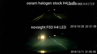 osram halogen h4 stock bulb vs novsight f03 led night driving comparison [upl. by Auot]