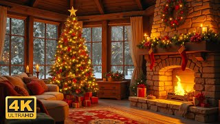 🎄 Cozy Christmas Ambience 4K  ❄️ Relaxing Music on a Snowy Day with Fireplace Sounds 🔥 [upl. by Tol]