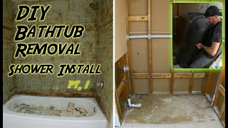 DIY Bathroom Remodel Tub to Shower  Beginner solo Bathtub Removal pt1 [upl. by Christos]