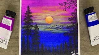 Full Moon Night Painting  Acrylic Painting for Beginners [upl. by Renba]