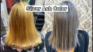 Silver gray hair color highlights  Yellow to ash blonde toner  Lashes Beauty Parlor [upl. by Avera]