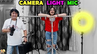 CAMERA LIGHTS MIC  Our shooting setup  Collection of Video camera Mic amp Stand  Aayu and Pihu Show [upl. by Inafit]