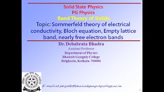 Sommerfeld theory of electrical conductivity Bloch equation [upl. by Malvia]