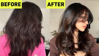 How To Style Curtain Bangs and Tame Frizzy Hair Like HAIR STYLISTS [upl. by Merton]