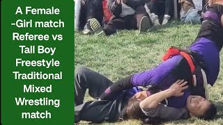 Female Referee vs Tall Boy Freestyle Traditional Mixed Wrestling Match Kushti Fight [upl. by Dave265]