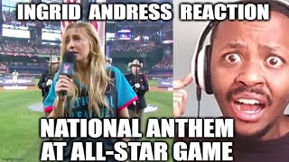 INGRID ANDRESS REACTION  National Anthem at MLB Homerun Derby 2024 [upl. by Haswell37]