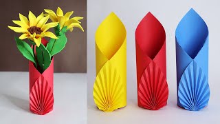 How to Make A Flower Vase At Home  Easy Paper Flower Vase  Simple Paper Craft [upl. by Pare]