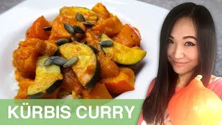 REZEPT Kürbis Süßkartoffel Curry mit Kokosmilch  vegan [upl. by Leahcimdivad]