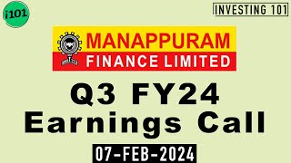 Manappuram Finance Q3 FY24 Earnings Call  Manappuram Finance Limited FY24 Q3 Concall [upl. by Nilrah817]