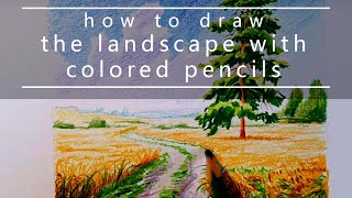 how to draw a landscape with colored pencils [upl. by Valenza773]