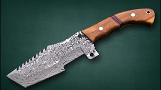 Tracker Hunting KNife Hand Forged Damascus Steel Collector Tactical Knife Walnut Handle Leather Case [upl. by Nwadahs]