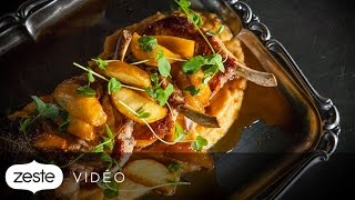 Recette de côte de porc pommes caramélisées purée de rutabaga  Zeste [upl. by Yesdnik]