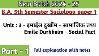 BA5th sem Sociology unit 3 इमाईल दुर्खीम  सामाजिक तथ्य Social Fact by Emile Durkheim sociology [upl. by Rhyne]