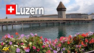 Luzern Switzerland 🇨🇭 Walking across the Kapellbrücke in Lucerne Switzerland [upl. by Nilesoy978]