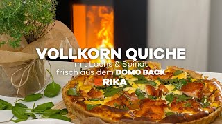 Rezept Vollkorn Quiche mit Lachs amp Spinat  frisch aus dem Pelletofen DOMO BACK [upl. by Aerdnac]