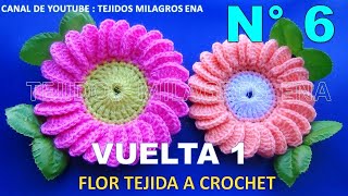 Vuelta 1 con el color amarillo del tutorial Como tejer la Flor N° 6 a crochet para tapetes [upl. by Anined]