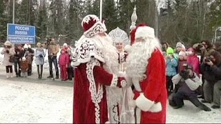 Father Christmases meet at RussiaFinland border [upl. by Culosio377]