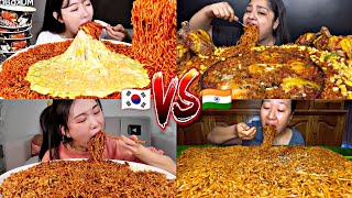 KOREAN VS INDIAN EATING TONS OF SPICY NOODLES MUKBANG🇰🇷🆚🇮🇳🌶️🌶️🌶️🔥🔥🔥 [upl. by Ibbetson]