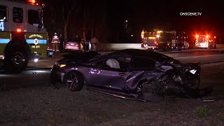 Chain Reaction Crash Briefly Shuts Down US101  Oxnard [upl. by Nahseez]