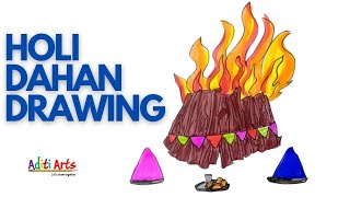 Holi Memory Drawing  Holi Dahan Drawing  Holi Fire Drawing  होळी चित्र [upl. by Niel363]