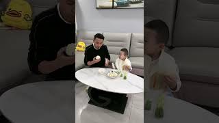 Cute Baby Is Picky About Food Dad Prepared Green Onions And Steamed Buns funnybabyfatherhoodlove [upl. by Anehsuc]