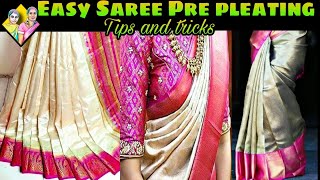 Saree PrePleat  Folding and ironing  Quick and Easy method  Tricks and Tips tension free [upl. by Hewie]