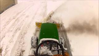 John Deere 455 Blowing Deep Snow 47 Inch Two Stage With X Series Mount [upl. by Parette797]