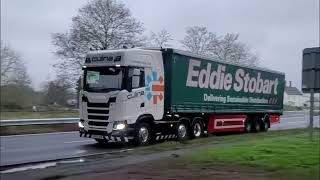 SCANIA  SCANVA  CULINA Eddie Stobart  A1M motorway trucks spotting [upl. by Nyrehtac]