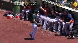 Astros bullpen helps direct the As ballboy [upl. by Karlen351]