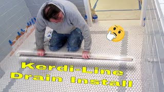 Complete bathroom Schluter systems products Part 7 installing Kerdiline Drain [upl. by Nahgam810]