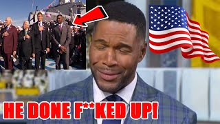 NFL fans demand Michael Strahan be FIRED for DISRESPECTING veterans during National Anthem on Fox [upl. by Noland]