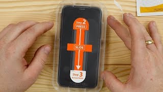 iPhone Xs Panzerglas Schutzfolie  POSITIONIERHILFE von Spigen  anbringen amp erster Test  DEUTSCH [upl. by Elolcin]