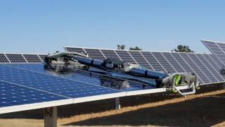 Robotic Solar Panel Cleaner Demonstration At UC Davis Solar Farm [upl. by Tugman]