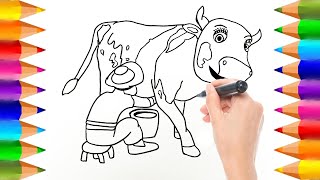 Cómo dibujar a La Vaca Lechera de La Granja de Zenón siendo ordeñada  Dibujos para niños [upl. by Wycoff]