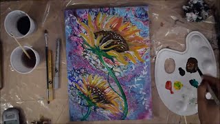 How to Paint Sunflowers with Acrylic Paints  Abstract Painting  Fluid Painting  Jasvir Kambo [upl. by Oemor796]