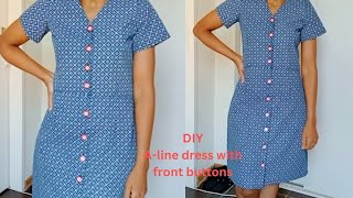 DIY Aline dress with front buttons how to make front button dress [upl. by Madaras780]