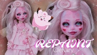 REPAINT  Clefairy Pokemon Custom OOAK Doll Draculaura Monster High Tutorial • JackyOhhh [upl. by Amsaj]