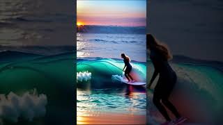 Epic Surfing at Sunset Incredible Waves and Tricks shorts [upl. by Ymmac]