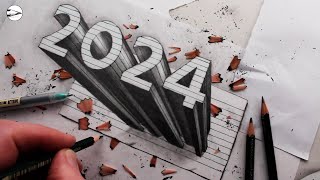 How to Draw 2024 Numbers 3D Trick Art on Line Paper [upl. by Amsa]