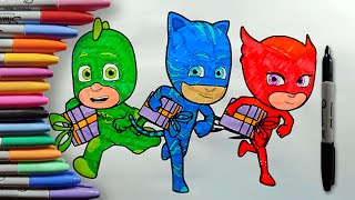 How to Color Catboy Owlette Gekko Characters from Pj Masks Step by Step Easy Coloring pages for Kids [upl. by Orban]